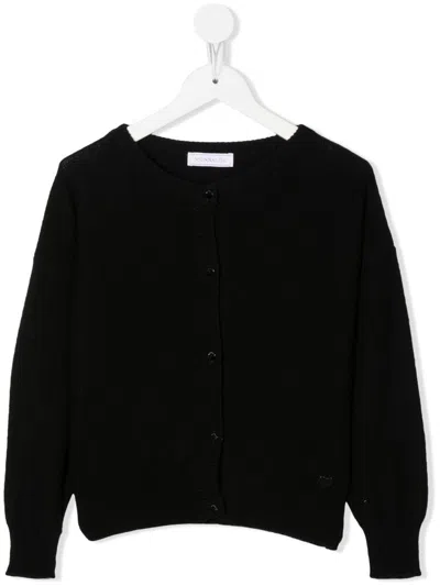 Monnalisa Kids' Round Neck Cardigan In Black