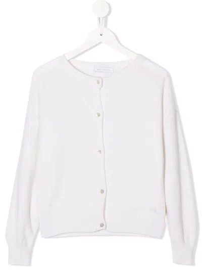 Monnalisa Kids' Round Neck Cardigan In Neutrals