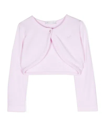 Monnalisa Kids' Round-neck Cropped Cardigan In White