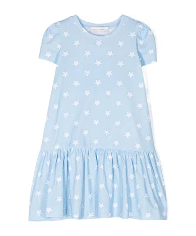 Monnalisa Round Neck Short-sleeved Dress In Blue