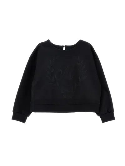 Monnalisa Round-neck Sweatshirt With Embroidered Emblem In Black