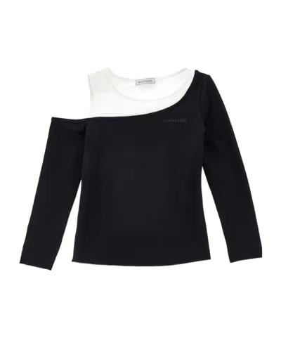 Monnalisa Kids' Rubberised-logo Asymmetric T-shirt In Black
