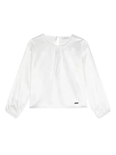 Monnalisa Kids' Ruched-detail Satin Blouse In White