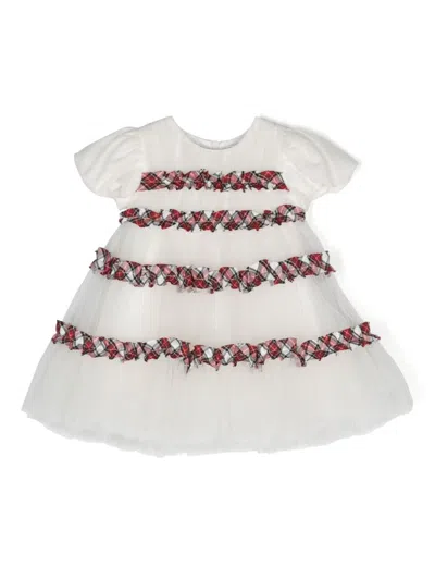 Monnalisa Babies' Ruched Tulle Voluminous Dress In White