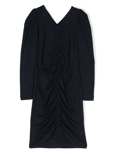Monnalisa Kids' Ruched V-neck Midi Dress In Blue