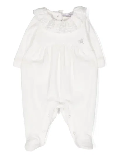 Monnalisa Kids' Ruffle-collar Cotton Onesie In Cream