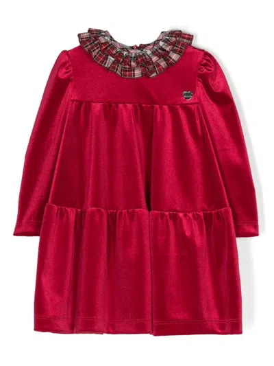 Monnalisa Babies' Ruffle-collar Velvet Dress In 红色