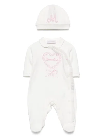 Monnalisa Babies' Ruffle-detail Cotton Pyjama Set In White