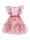 Monnalisa Tulle Dress With Flowers In Pink