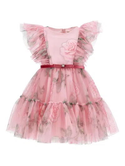 MONNALISA RUFFLE-DETAIL FLORAL DRESS