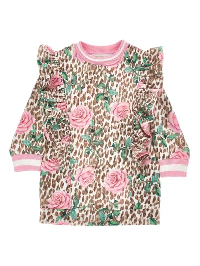 Monnalisa Kids' Ruffle-detail Floral-print Dress In Multi