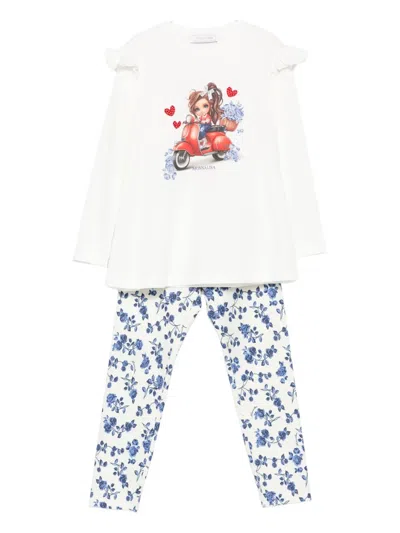 MONNALISA RUFFLE-DETAIL FLORAL-PRINT T-SHIRT AND LEGGINGS