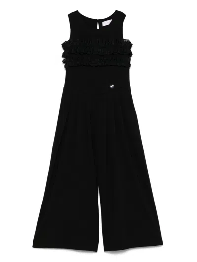 Monnalisa Kids' Ruffle-detail Jumpsuit In Black