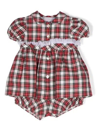 Monnalisa Babies' Ruffle-detail Plaid-pattern Dress In Red