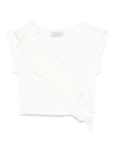 Monnalisa Kids' Ruffle-detail T-shirt In Neutrals