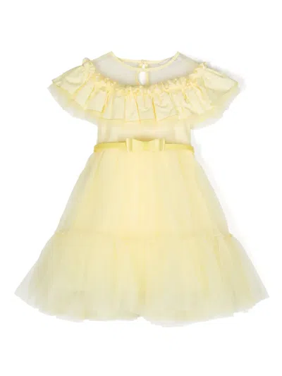 Monnalisa Kids' Ruffle-detail Tulle Dress In Yellow