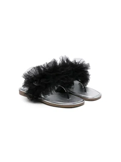 Monnalisa Kids' Ruffle-detailed Flip Flops In Black