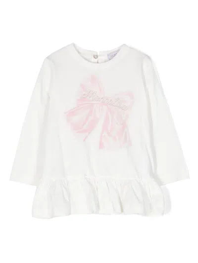Monnalisa Babies' Ruffle-detailing Cotton T-shirt In White