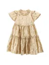 Monnalisa Ruffle Dress In Polka Dot Taffeta In Gold