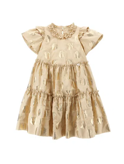 Monnalisa Kids'   Ruffle Dress In Polka Dot Taffeta In Gold