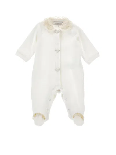 Monnalisa Kids'   Ruffle Neck Jumpsuit In Neutral