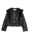 Monnalisa Coated Fabric Jacket With Ruffles In Black
