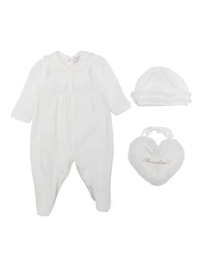 Monnalisa Ruffle-trim Cotton Babygrow (set Of Three) In White