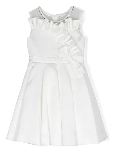 Monnalisa Kids' Ruffle-trim Crystal-embellished Dress In White