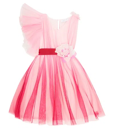 Monnalisa Kids' Ruffle-trimmed Tulle Dress In Pink