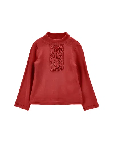 Monnalisa Babies' Ruffle-trimmed Ribbed Sweater In Red