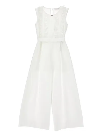 Monnalisa Kids' Ruffled Belted Jumpsuit In White