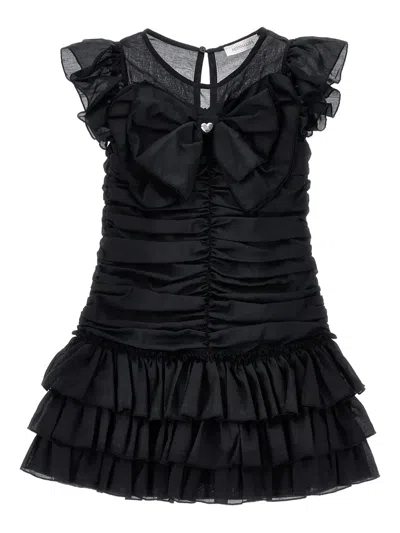 Monnalisa Kids' Ruffled Bow-embellishment Dress In Black