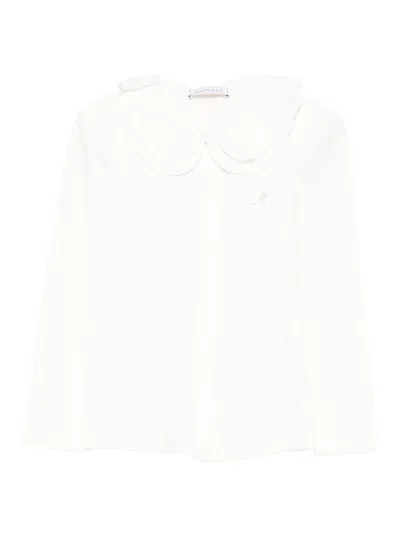 Monnalisa Kids' Ruffled-collar Long-sleeve Shirt In White