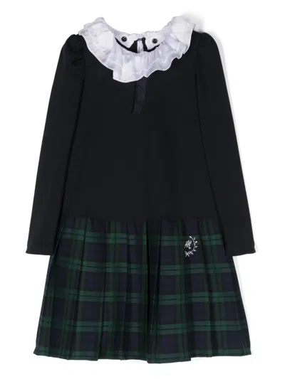Monnalisa Kids' Ruffled-collar Panelled Dress In Blue