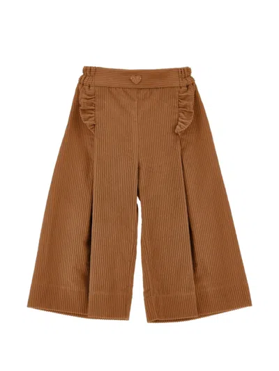 Monnalisa Babies' Ruffled Corduroy Trousers In Brown