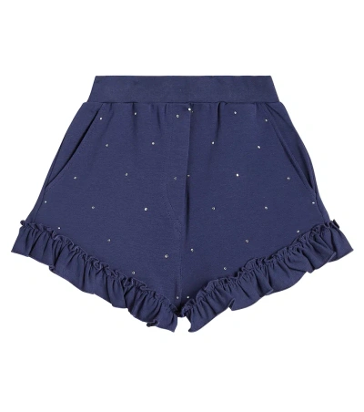 Monnalisa Kids' Ruffled Cotton-blend Fleece Shorts In Blu Navy