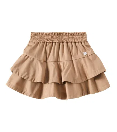Monnalisa Kids' Ruffled Cotton-blend Skirt In Caramello