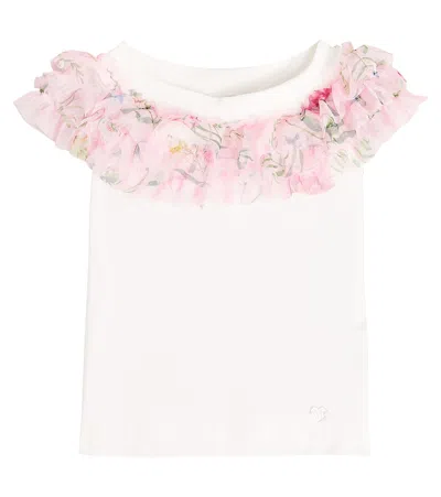 Monnalisa Kids' Cotton Jersey T-shirt W/ Ruffles In White
