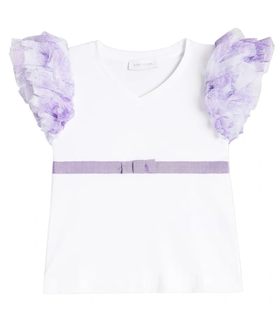 Monnalisa Kids' Ruffled Cotton-blend Top In Multicoloured