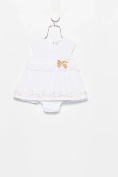 Monnalisa Babies' Ruffled Cotton Rompers In 白色