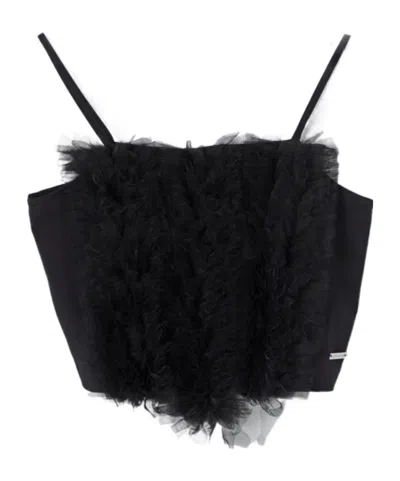 Monnalisa Ruffled Crop Top In Black