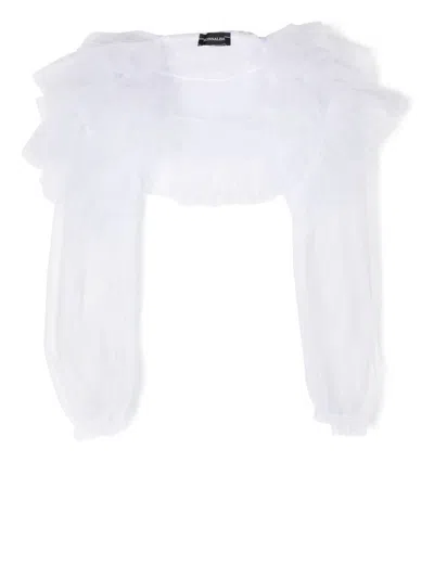 Monnalisa Kids' Ruffled Cropped Blouse In White