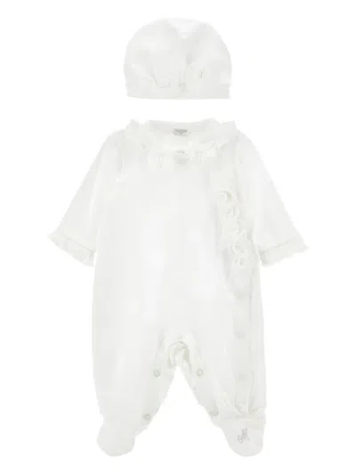 Monnalisa Ruffled-detail Floral Babygrow Set In White