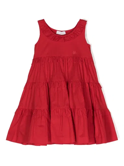 Monnalisa Kids' Ruffled-detailing Cotton Dress In Red