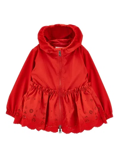 Monnalisa Kids' Ruffled Eyelet Jacket In Red