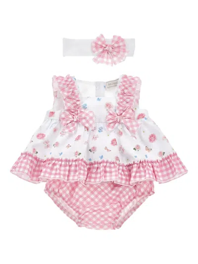 Monnalisa Ruffled Floral Baby Dress Set In Pink
