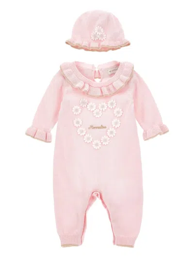 Monnalisa Ruffled Floral Babygrow Set In Pink