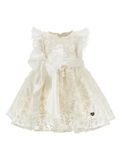 Monnalisa Babies' Ruffled Floral Dress In Neutral