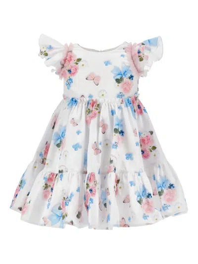 Monnalisa Babies' Ruffled Floral-print Dress In White