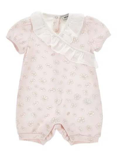 Monnalisa Babies' Ruffled Floral-print Romper In Pink